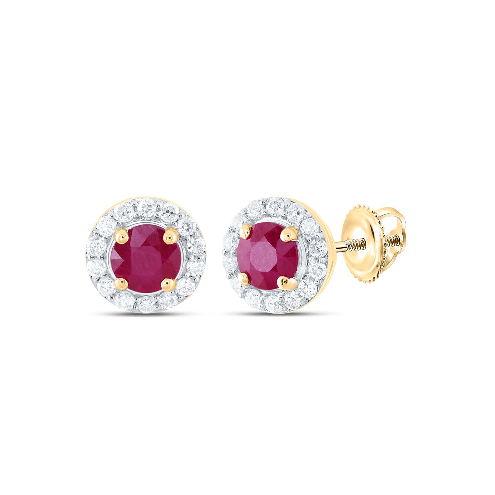 14K Yellow Gold 1/6 CTW-Natural Diamond 4MM Rd-Ru Natural Gemstone Stud Earring 1.09 Gram