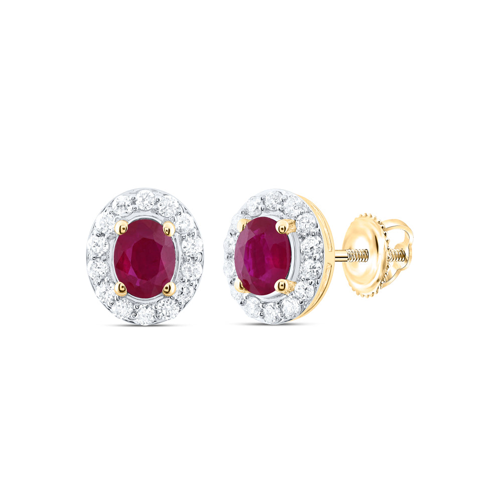 14K Yellow Gold 1/8 CTW-Natural Diamond 4X3MM Ov-Ru Natural Gemstone Stud Earring 0.81 Gram