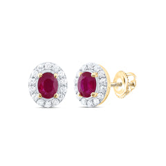 14K Yellow Gold 1/8 CTW-Natural Diamond 4X3MM Ov-Ru Natural Gemstone Stud Earring 0.81 Gram