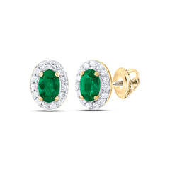 14K Yellow Gold 1/6 CTW-Natural Diamond 5X3MM Ov-Em Natural Gemstone Stud Earring 0.97 Gram