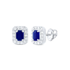 14K White Gold 1/5 CTW-Natural Diamond 4X3MM Em-Bs Natural Gemstone Stud Earring 1.25 Gram