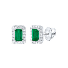 14K White Gold 1/5 CTW-Natural Diamond 5X3MM Em-Em Natural Gemstone Stud Earring 1.32 Gram