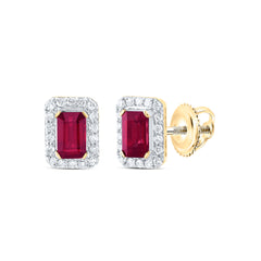 14K Yellow Gold 1/5 CTW-Natural Diamond 5X3MM Em-Ru Natural Gemstone Stud Earring 1.30 Gram