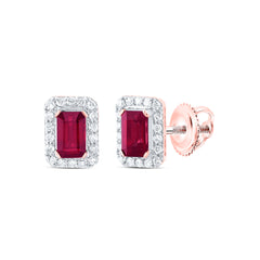 14K Rose Gold 1/5 CTW-Natural Diamond 5X3MM Em-Ru Natural Gemstone Stud Earring 1.33 Gram