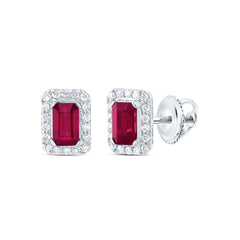 14K White Gold 1/5 CTW-Natural Diamond 5X3MM Em-Ru Natural Gemstone Stud Earring 1.33 Gram