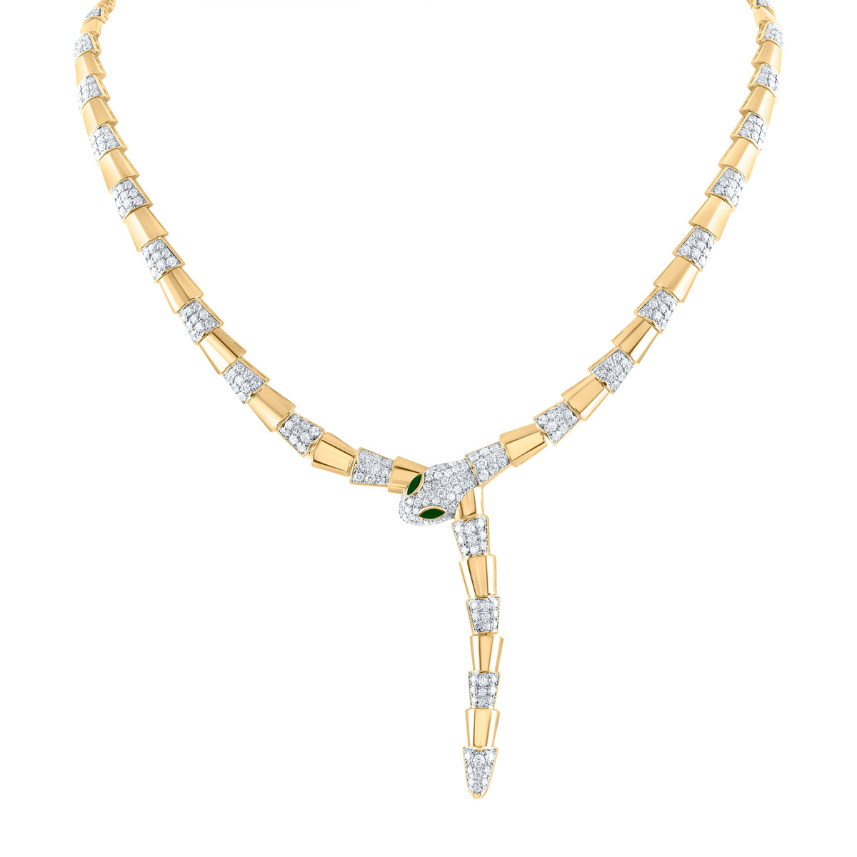 18k Gold 5 5/8 CTW-Natural Diamond 1/5 Ct-Mq-Em Natural Gemstone Snake Necklace (16 Inch ) Gram