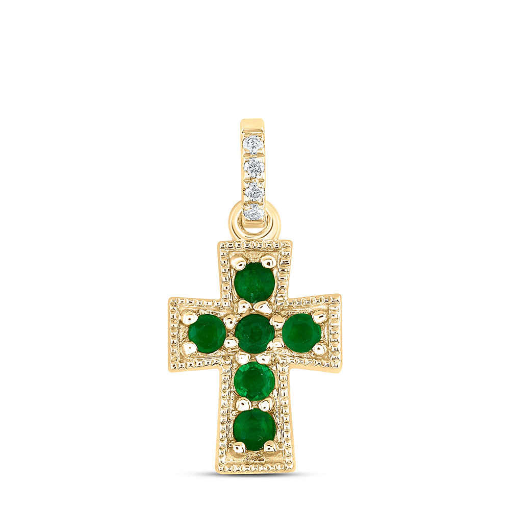 0.012CTW-DIA ANA M 1/10CTW RD-EM NAT GEM CROSS PENDANT