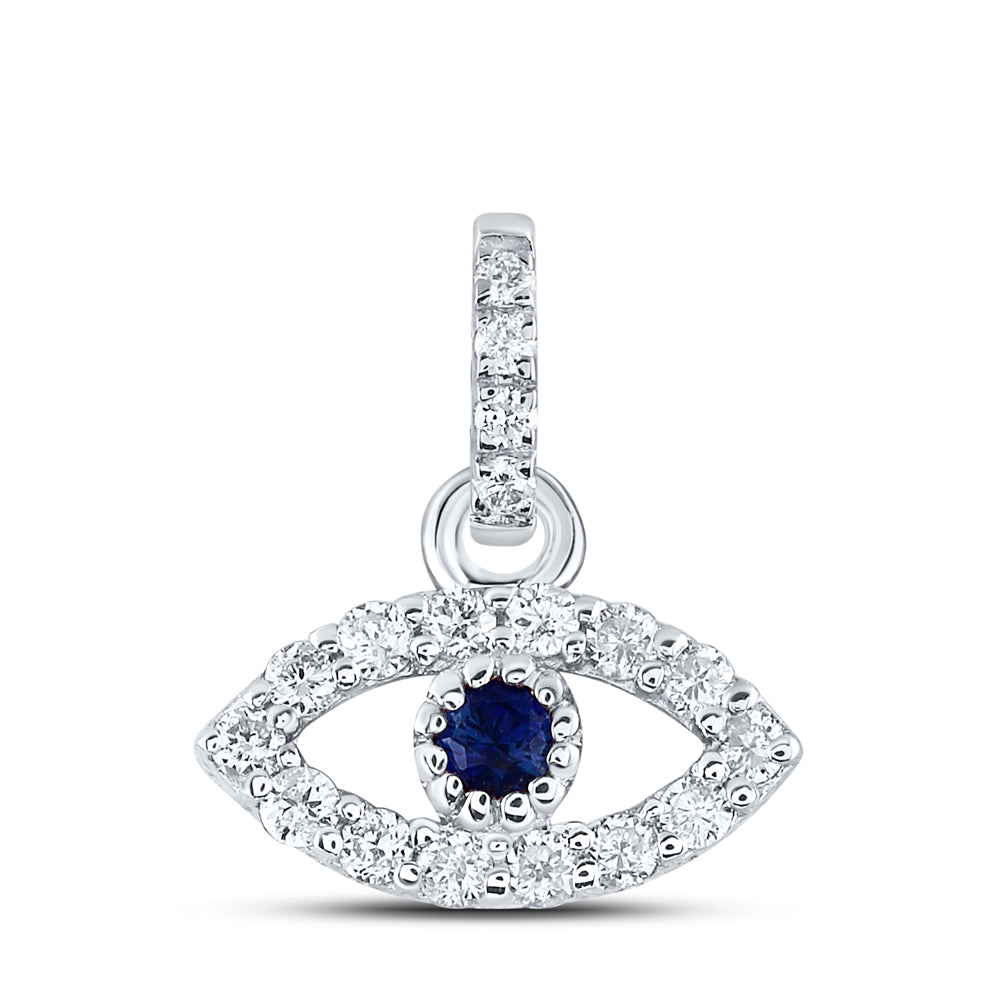 14K White Gold 1/12 CTW-Natural Diamond 1.7MM Rd-Bs Natural Gemstone Eye Pendant 0.454 Gram