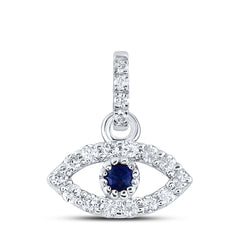 14K White Gold 1/12 CTW-Natural Diamond 1.7MM Rd-Bs Natural Gemstone Eye Pendant 0.454 Gram