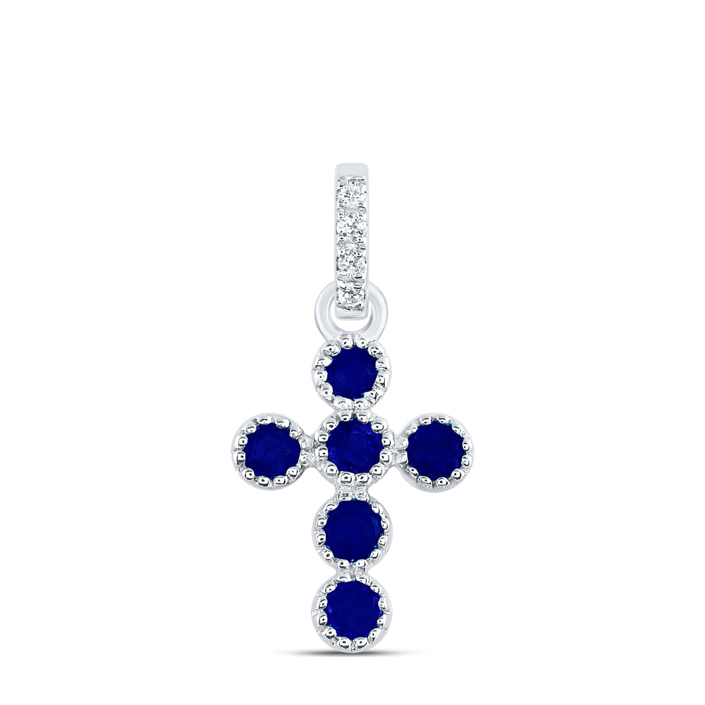 14K White Gold 0.01 CTW-Natural Diamond 1/8 CTWrd-Bs Natural Gemstone Cross Pendant 0.52 Gram