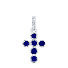 14K White Gold 0.01 CTW-Natural Diamond 1/8 CTWrd-Bs Natural Gemstone Cross Pendant 0.52 Gram