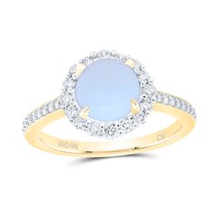 10K Yellow Gold 1/3 CTW-Natural Diamond 7.50MM Rd-Opal Natural Gemstone Round Ring 3.13 Gram