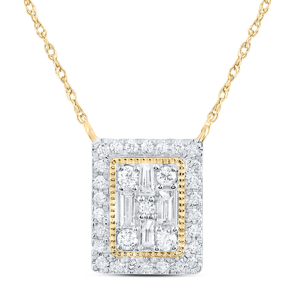 14K Yellow Gold 1/3 CTW-Natural Diamond Fashion Emerald Baguette Necklace(18 Inch ) 1.28 Gram