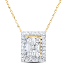 14K Yellow Gold 1/3 CTW-Natural Diamond Fashion Emerald Baguette Necklace(18 Inch ) 1.28 Gram