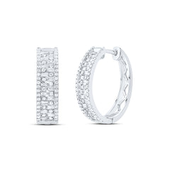 14K White Gold 7/8 CTW-Natural Diamond Fashion Baguette Hoop Earring 4.35 Gram