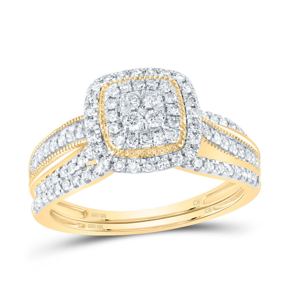 1/2CTW-DIA CN CUSHION DOUBLE HALO BRIDAL SET