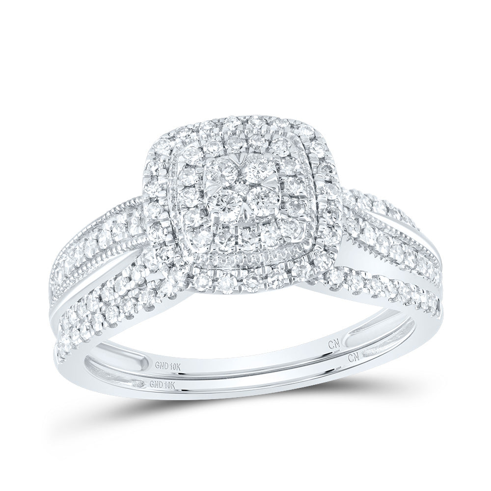 1/2CTW-DIA CN CUSHION DOUBLE HALO BRIDAL SET