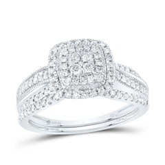 1/2CTW-DIA CN CUSHION DOUBLE HALO BRIDAL SET