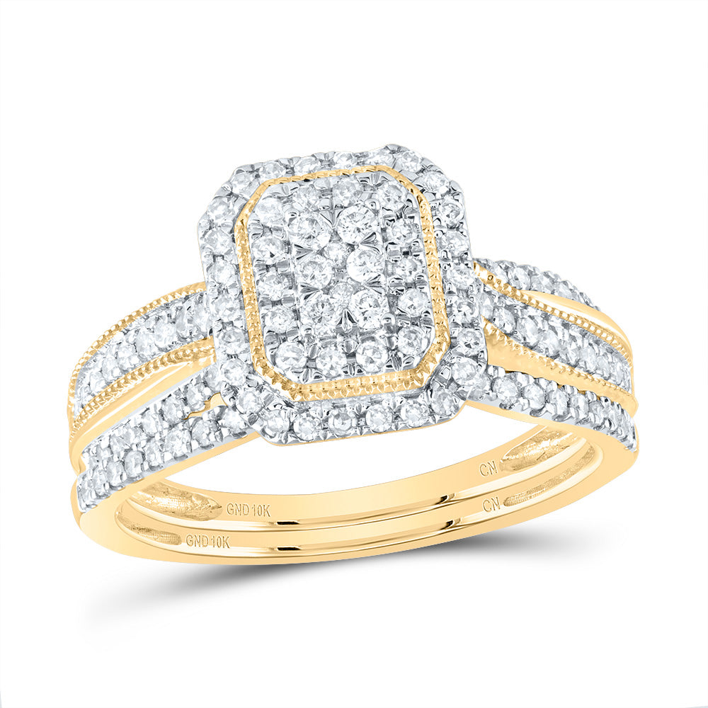 1/2CTW-DIA CN EMERALD SINGLE HALO BRIDAL SET