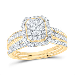 1/2CTW-DIA CN EMERALD SINGLE HALO BRIDAL SET