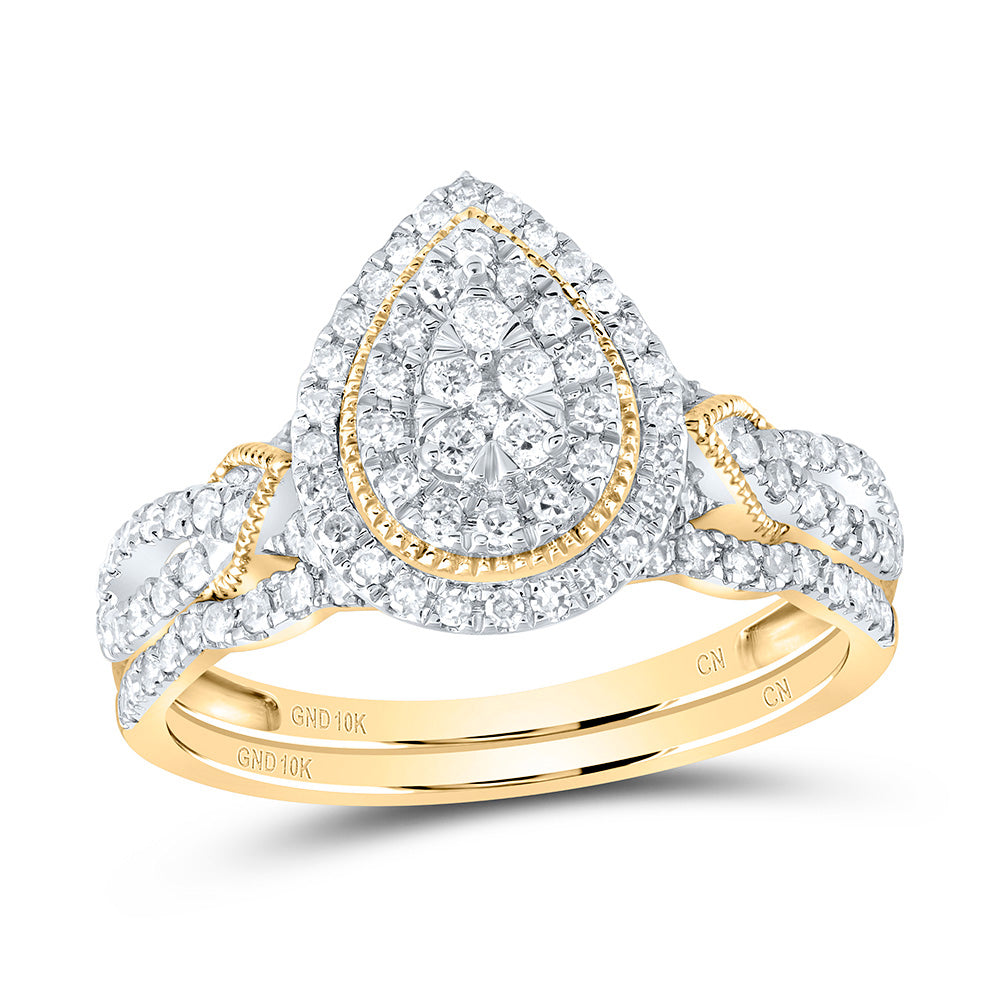 1/2CTW-DIA CN PEAR DOUBLE HALO BRIDAL SET