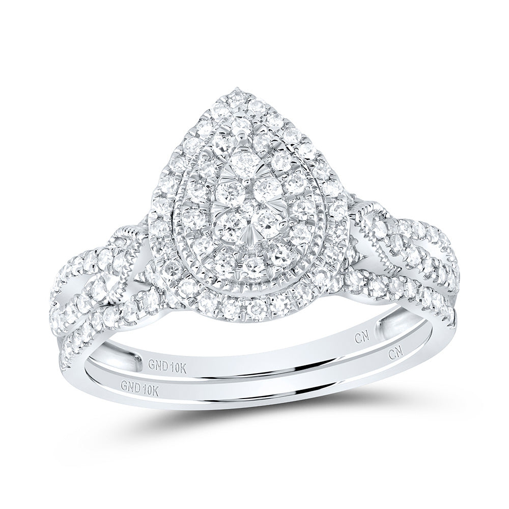 1/2CTW-DIA CN PEAR DOUBLE HALO BRIDAL SET