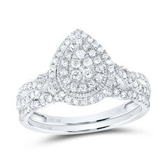 1/2CTW-DIA CN PEAR DOUBLE HALO BRIDAL SET
