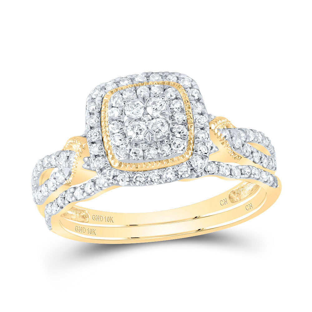 1/2CTW-DIA CN CUSHION DOUBLE HALO BRIDAL SET