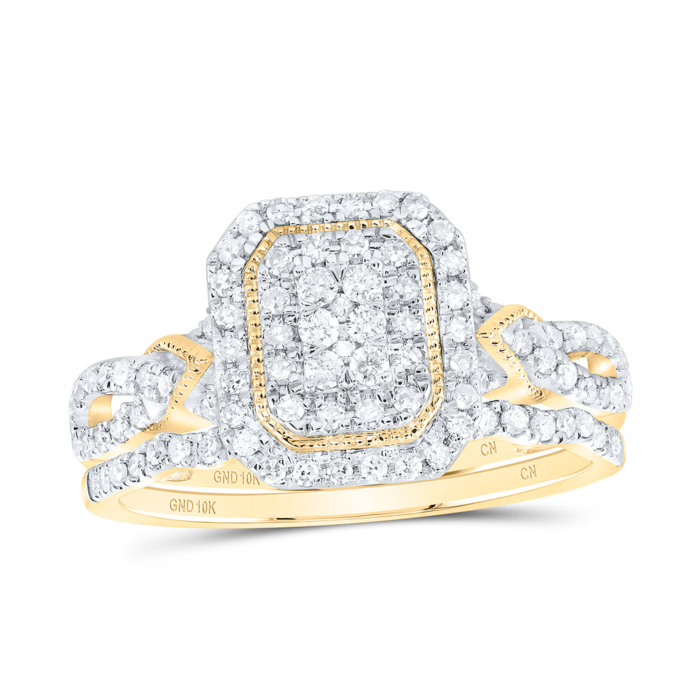 1/2CTW-DIA CN EMERALD DOUBLE HALO BRIDAL SET