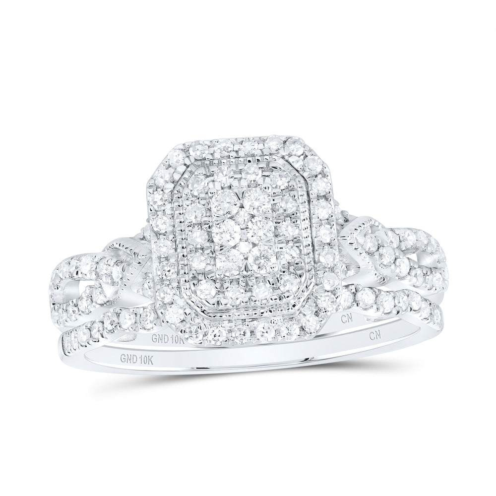 1/2CTW-DIA CN EMERALD DOUBLE HALO BRIDAL SET