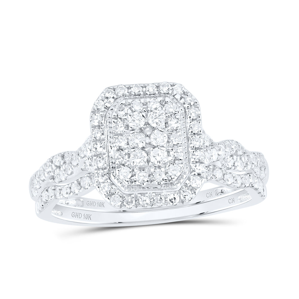 1/2CTW-DIA CN EMERALD DOUBLE HALO BRIDAL SET