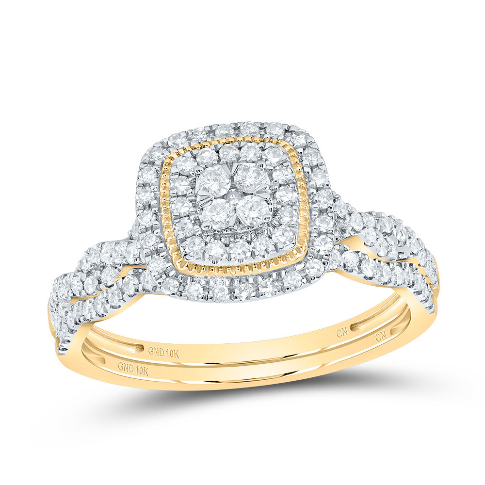 1/2CTW-DIA CN CUSHION DOUBLE HALO BRIDAL SET
