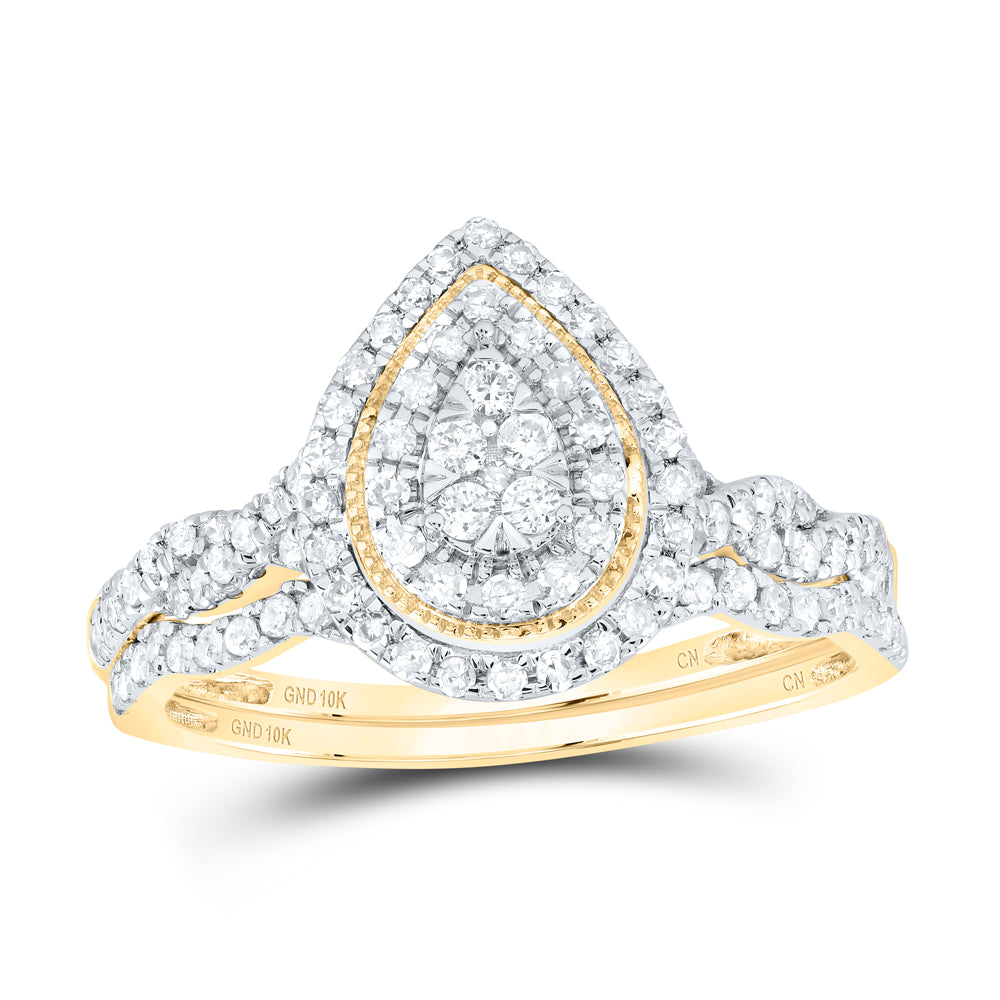 1/2CTW-DIA CN PEAR DOUBLE HALO BRIDAL SET