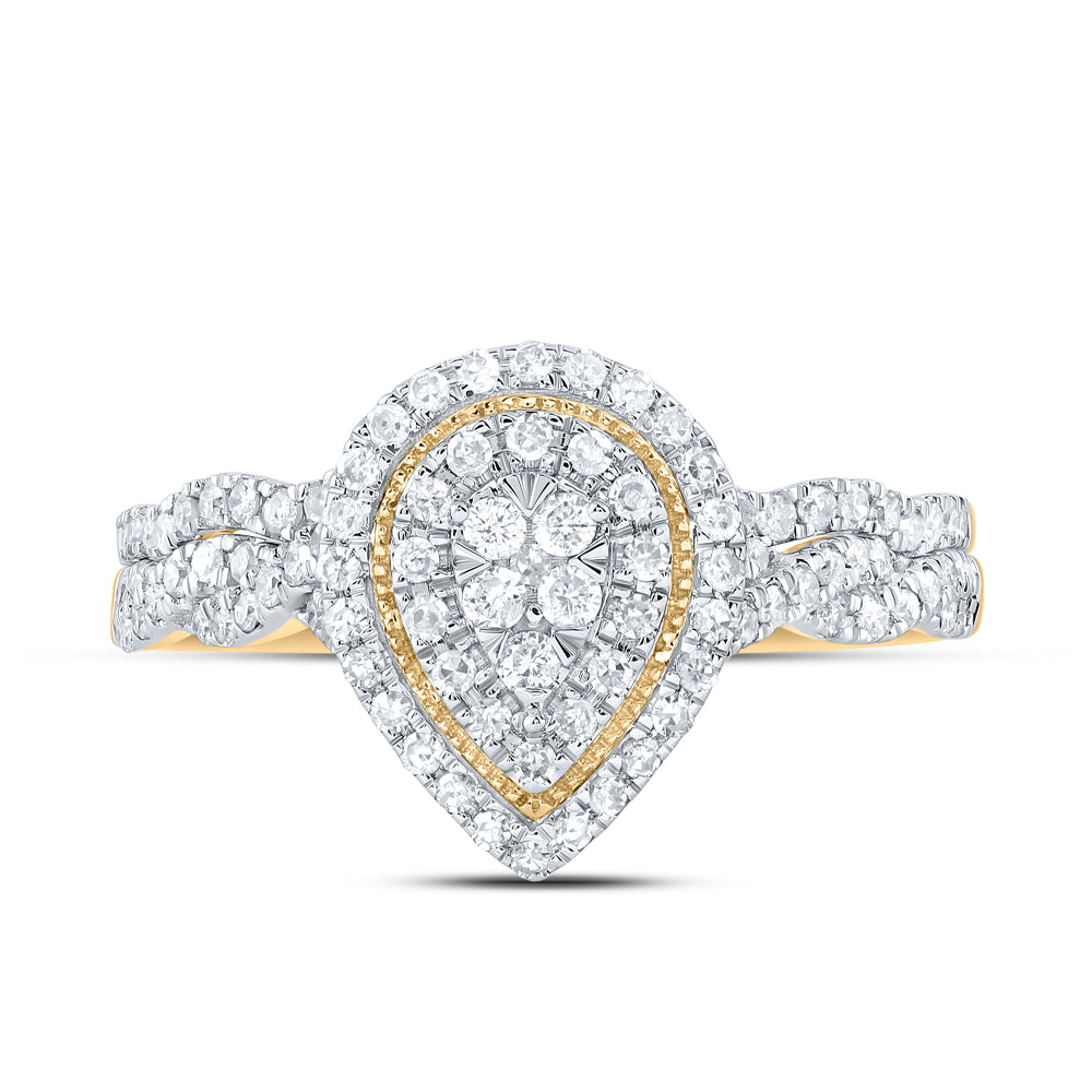 1/2CTW-DIA CN PEAR DOUBLE HALO BRIDAL SET
