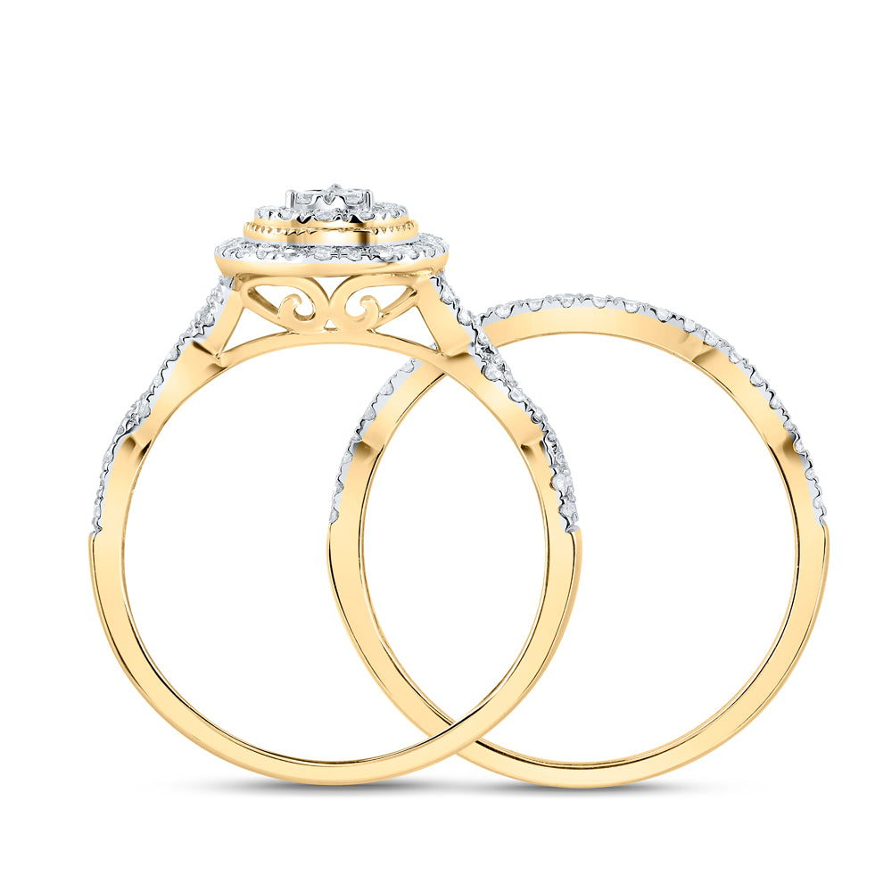 1/2CTW-DIA CN PEAR DOUBLE HALO BRIDAL SET