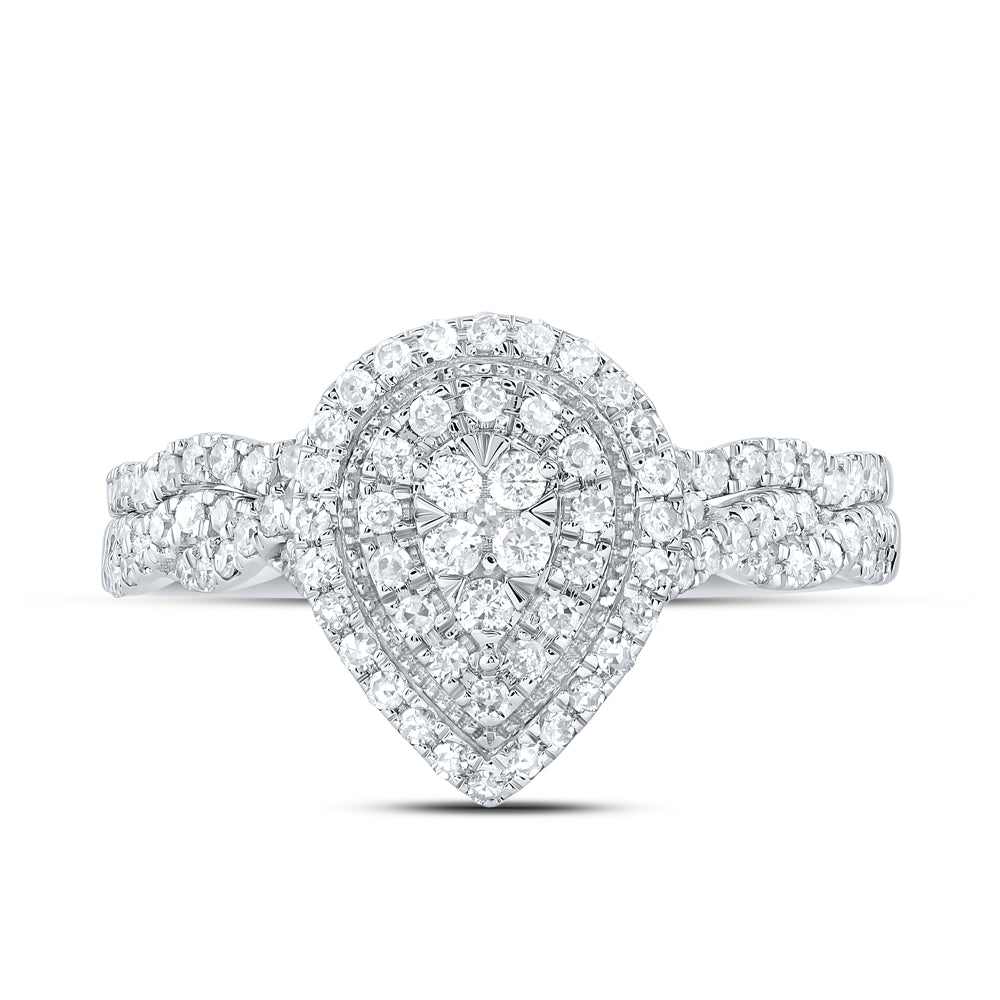 1/2CTW-DIA CN PEAR DOUBLE HALO BRIDAL SET