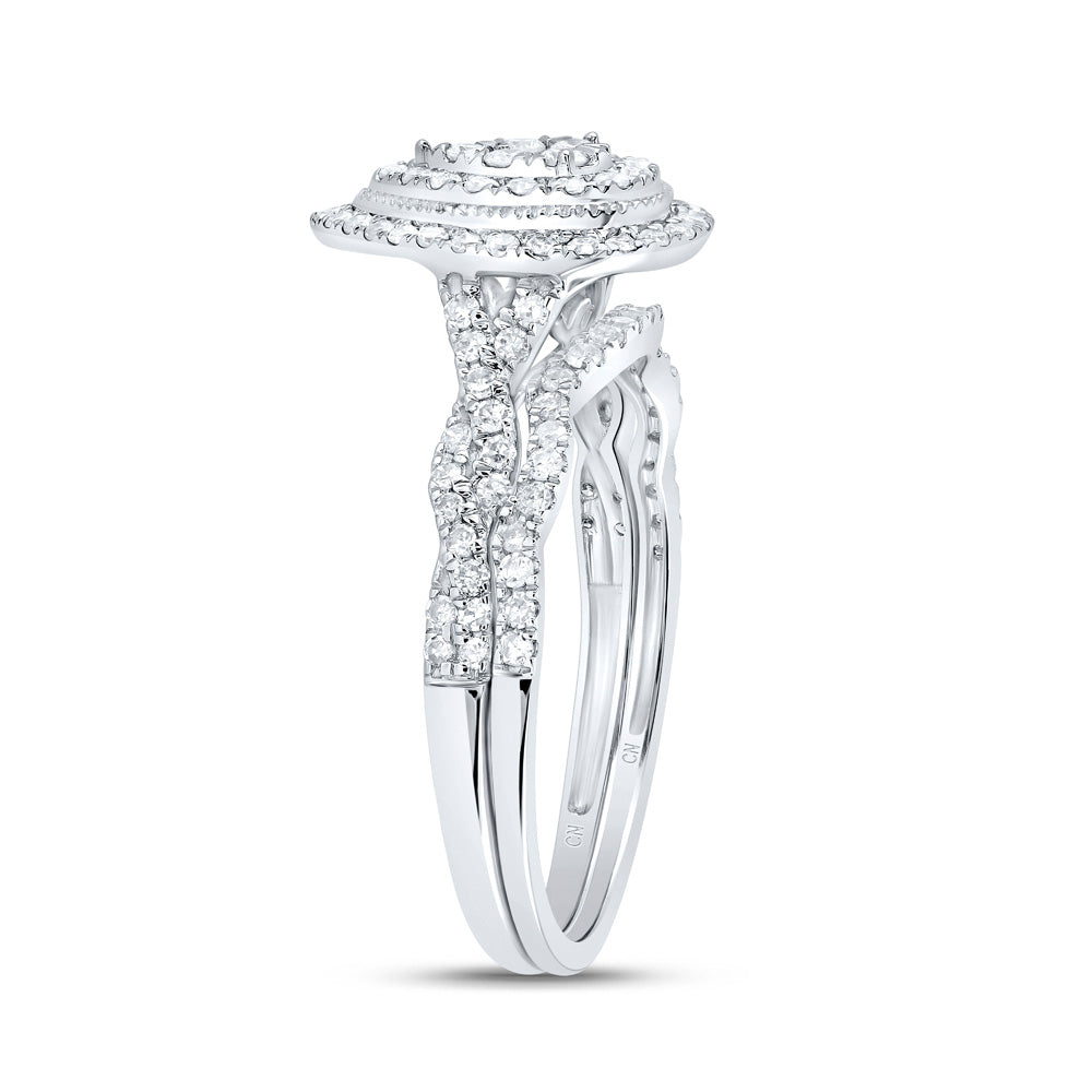 1/2CTW-DIA CN PEAR DOUBLE HALO BRIDAL SET