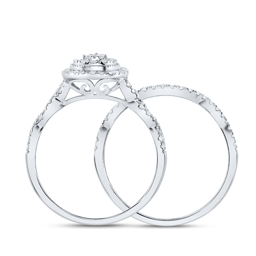 1/2CTW-DIA CN PEAR DOUBLE HALO BRIDAL SET