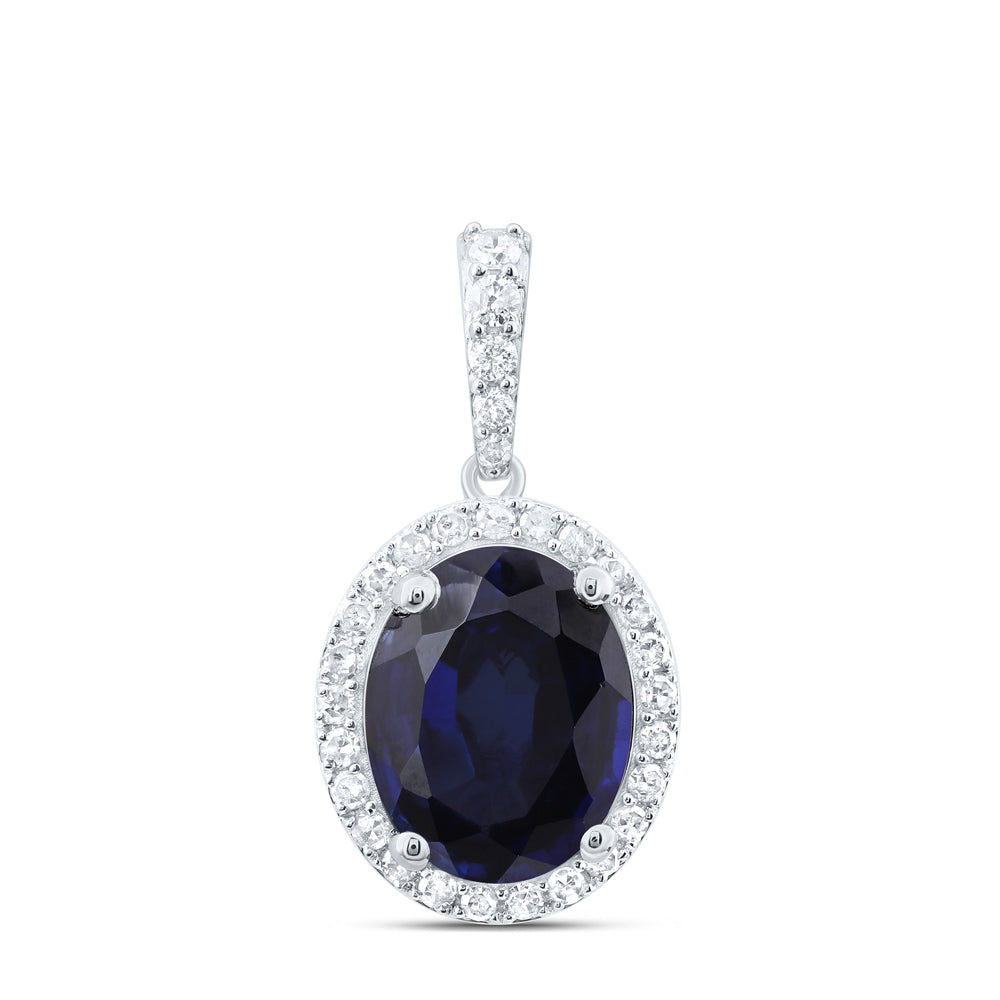 10K White Gold 1/4 CTW-Natural Diamond 10X8 MM Ov-Bs Synthetic Pendant 2.08 Gram