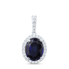 10K White Gold 1/4 CTW-Natural Diamond 10X8 MM Ov-Bs Synthetic Pendant 2.08 Gram