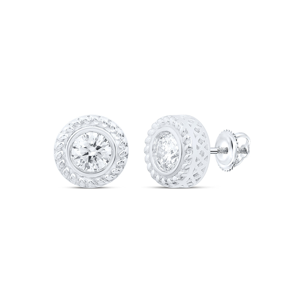 10K White Gold 1/2 CTW-Natural Diamond Excllent Round Stud Solitaire Mens Earring 1.90 Gram