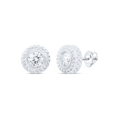 10K White Gold 1/2 CTW-Natural Diamond Excllent Round Stud Solitaire Mens Earring 1.90 Gram