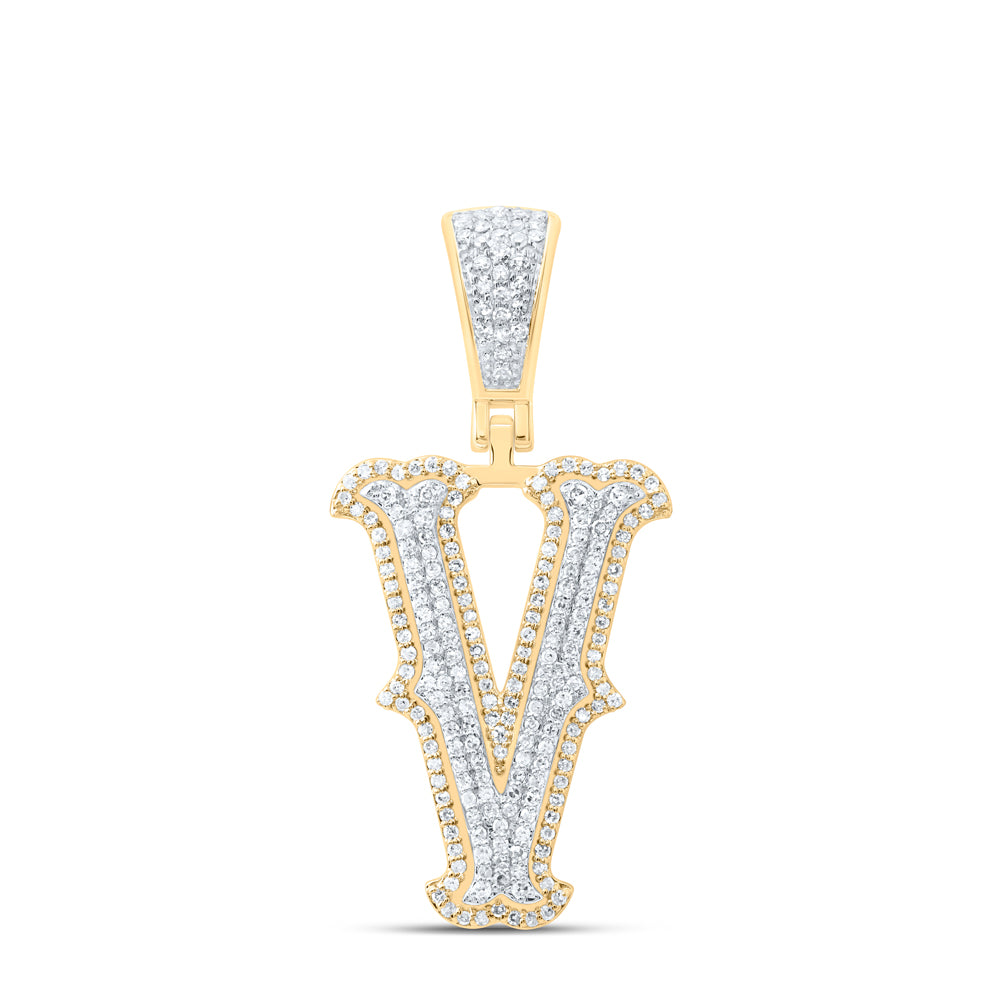 10K Yellow White 1/2 CTW-Natural Diamond Fashion Initial "V" Pendant 3.59 Gram