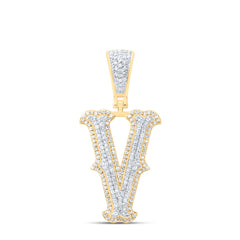 10K Yellow White 1/2 CTW-Natural Diamond Fashion Initial "V" Pendant 3.59 Gram