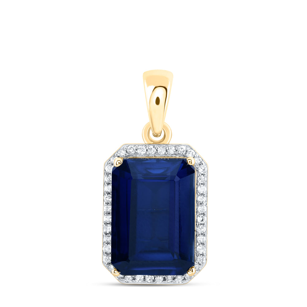 10K Yellow Gold 1/6 CTW-Natural Diamond 13X9 MM Em-Bs Synthetic Pendant 2.50 Gram