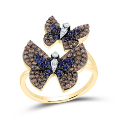 7/8CTW-DIA CN 1/4CTW RD-BS NAT GEM BUTTERFLY RING