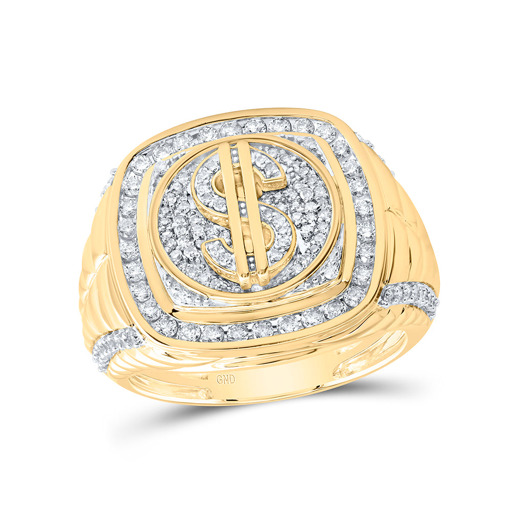 10K Yellow Gold 1 CTW-Natural Diamond Dollar Sign Men'S Ring 10.37 Gram