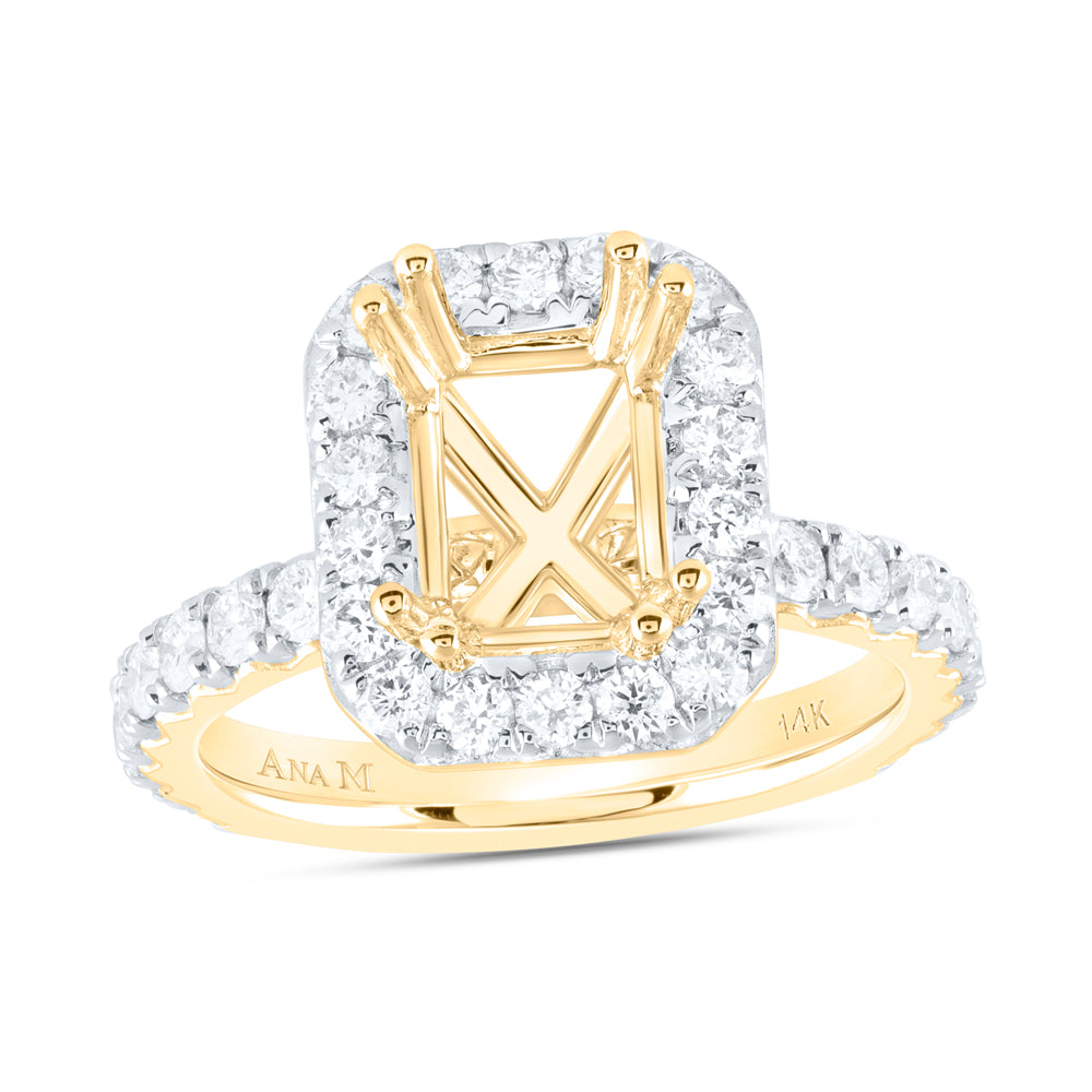 14K Yellow Gold 1 CTW-Natural Diamond 2 Ct-Cem Semi-Mount Single Halo Engagement Ring 5.87 Gram