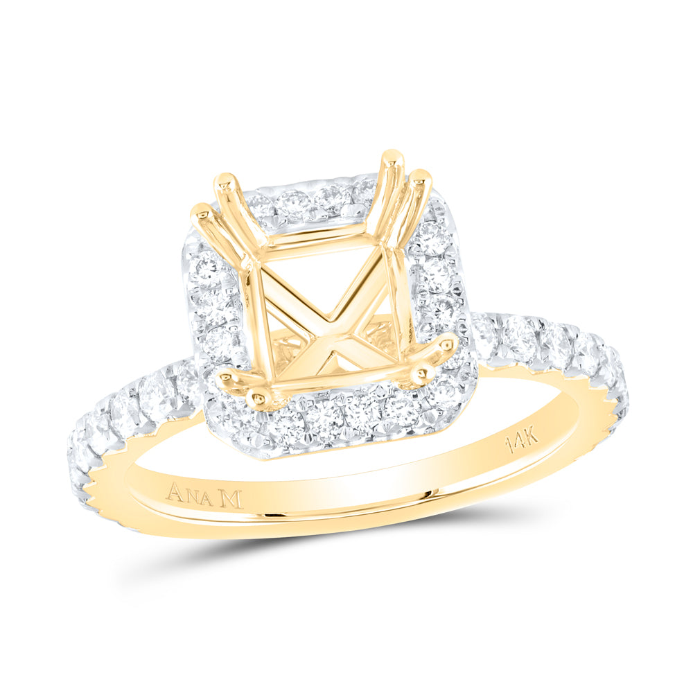 14K Yellow Gold 3/4 CTW-Natural Diamond 1 1/2 Ct-Cpc Semi-Mount Single Halo Engagement Ring 4.90 Gram