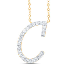 10k Gold 1/5 CTW-Natural Diamond Initial "C" Fashion Baguette Necklace (18 Inch ) Gram